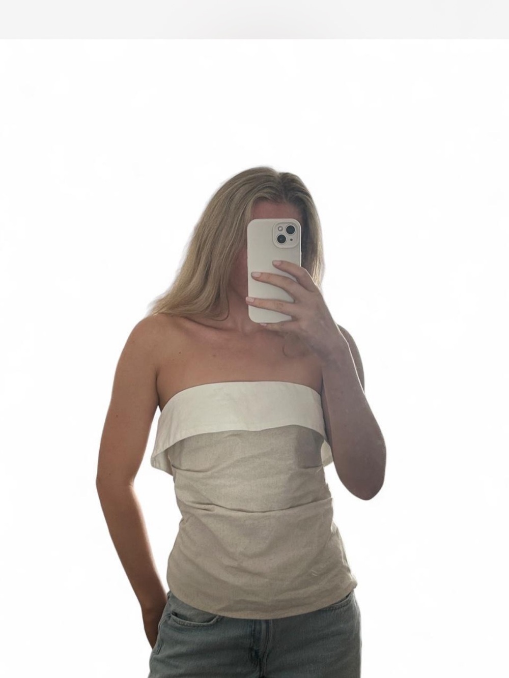 Strapless Beige & White Top